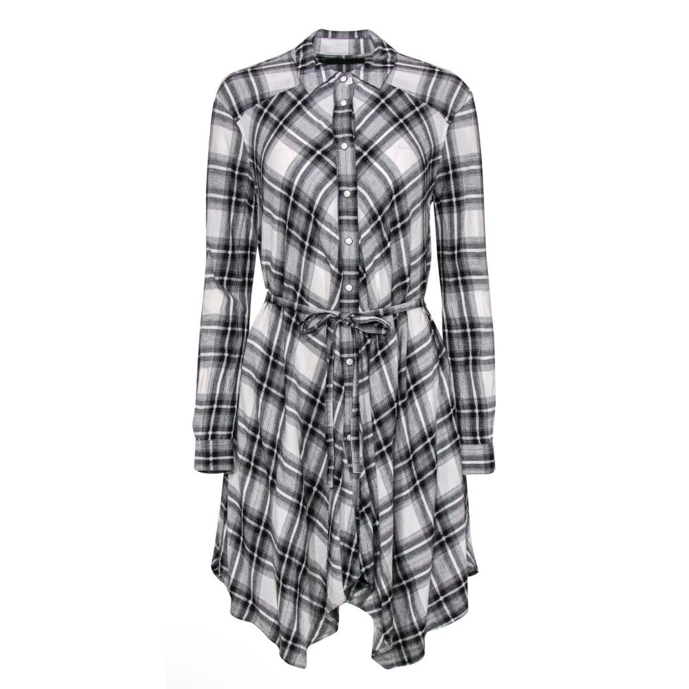 ALLSAINTS Tala Black & White Plaid Button-Up Belted Shirt Dress Sz XS